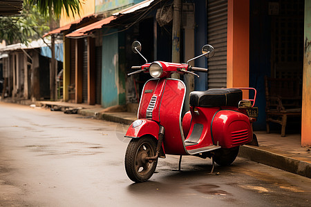 城市街道上的红色摩托车图片