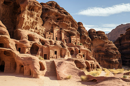 沙漠里的石雕建筑图片