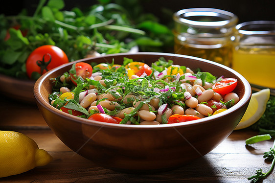 豆子和蔬菜沙拉图片