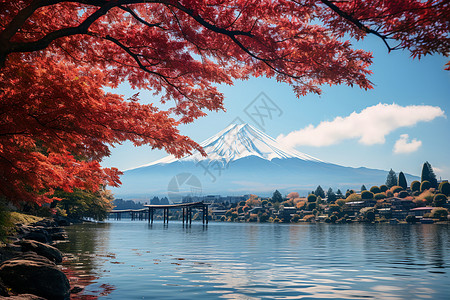 秋日雪山山湖畔图片