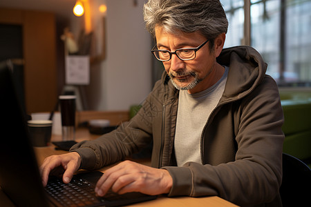 中年男子使用笔记本电脑图片