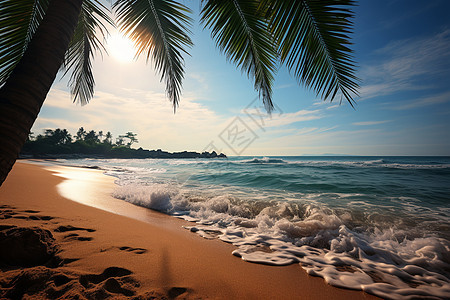 阳光沙滩上的棕榈树图片