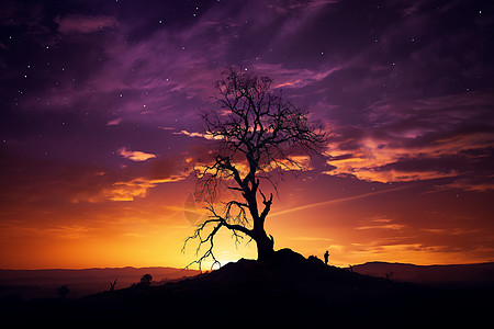 夜空下的孤树图片