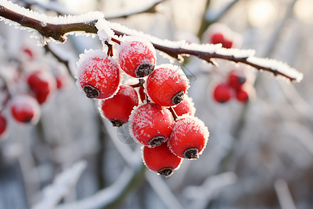 冰雪世界里的红果图片