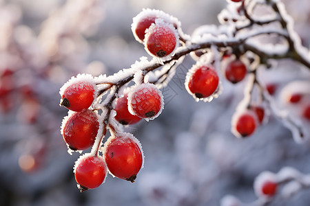 冰雪覆盖的红果图片
