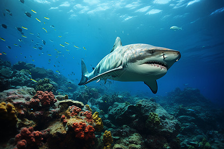 深海游动的鲨鱼图片