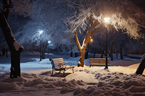 冬夜中的冰雪公园图片