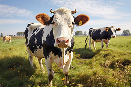草地上的奶牛群背景图片