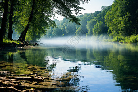 云雾缭绕的河面图片