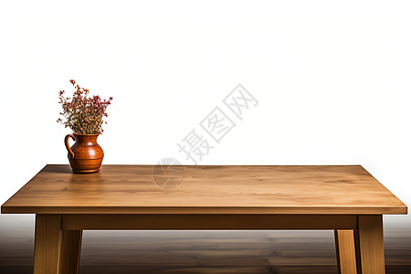 木质桌面上的花瓶背景图片