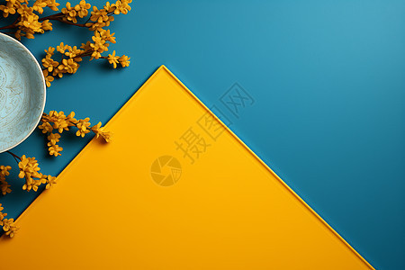 蓝黄装饰的墙壁背景图片