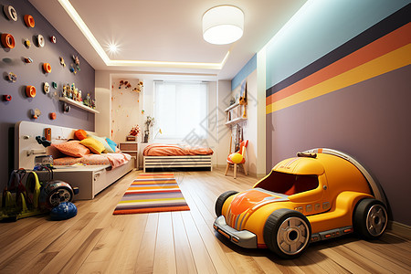 房间内的沙发和玩具车图片