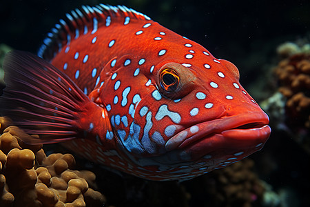 海洋中的红色珊瑚鱼图片