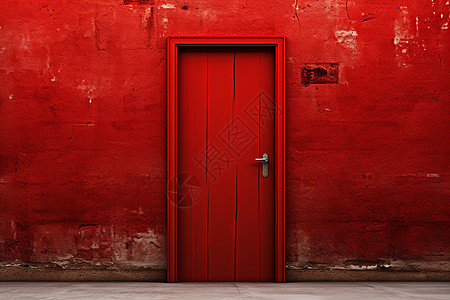 红墙上的红门图片