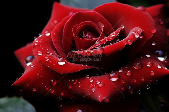 水珠点缀的红玫瑰图片