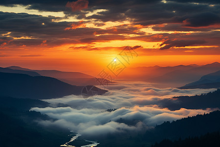 日出山谷的美丽景观背景图片