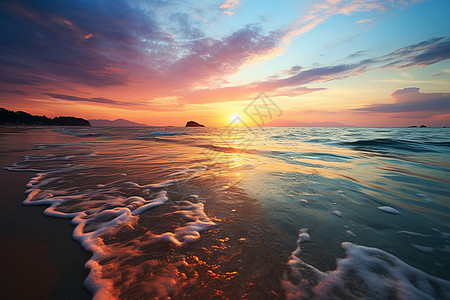 海浪的日落夕阳图片