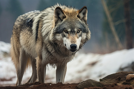 站在雪地中狼狈的狼图片