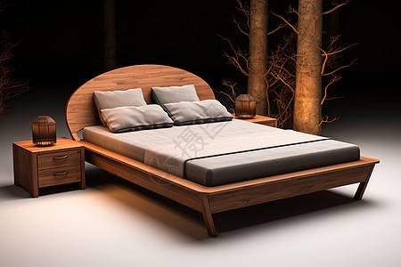 室内豪华的木制床图片