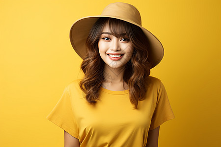 黄色短袖的年轻女性背景图片