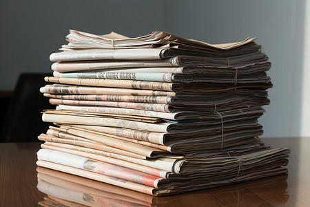 桌子上堆积的报纸背景图片