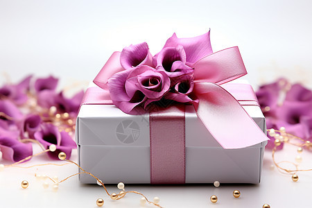 礼盒搭配的紫色丝带背景图片