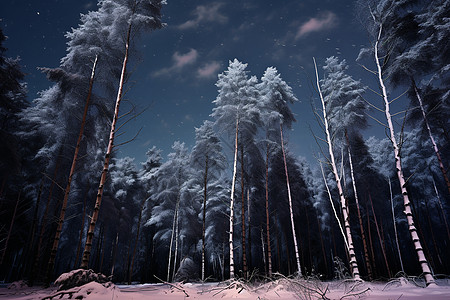 雪夜森林图片