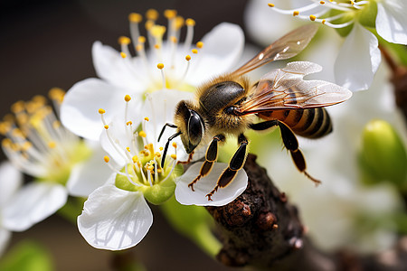 白花下的蜜蜂背景图片