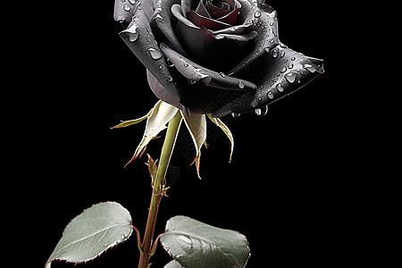 黑玫瑰花瓣上的水滴图片