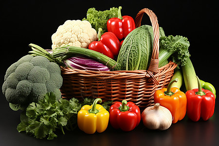 新鲜蔬菜的篮子背景图片