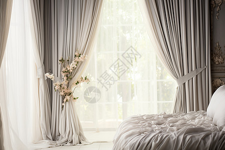 豪华卧室内的窗帘图片