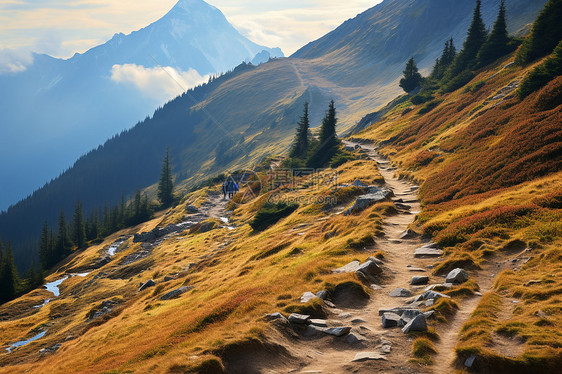 山间的一条山路图片