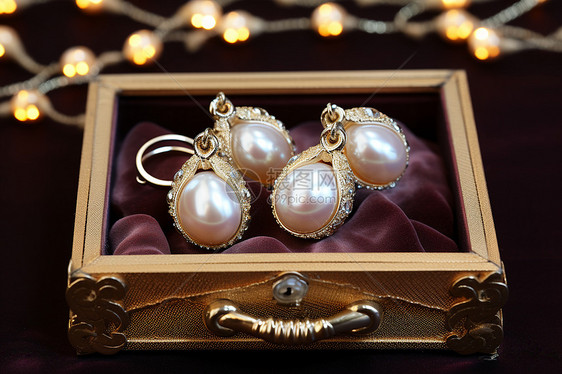 木盒中珍贵的珍珠首饰图片
