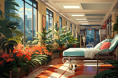 绿意生机的现代医院背景图片