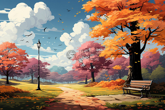 秋季森林公园的美丽景观图片