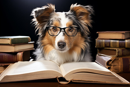 阅读书本的宠物狗狗背景图片