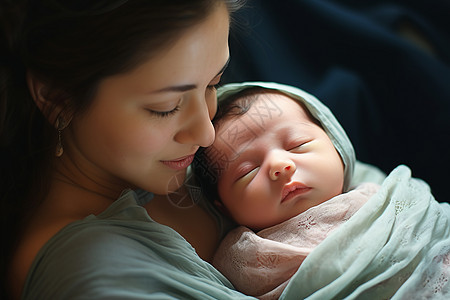 温柔呵护婴儿的母亲图片