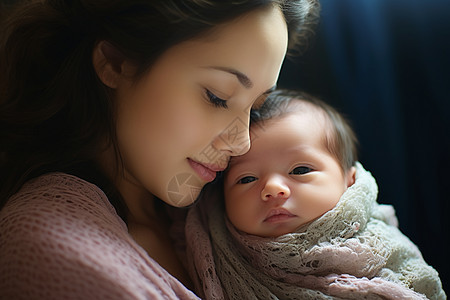 母亲抱着熟睡的婴儿背景图片