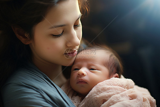 女人抱着婴儿睡觉图片