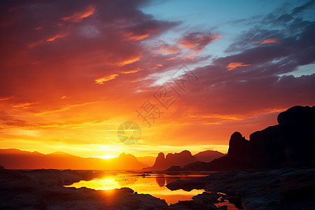 日出山谷湖泊的美丽景观图片