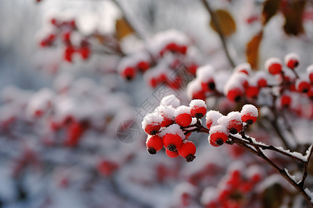 冬季积雪的浆果背景图片