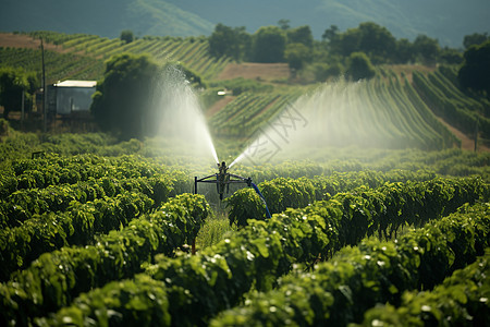 乡村农场中的自动化喷灌技术图片