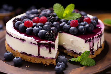 美味的蓝莓芝士蛋糕背景图片