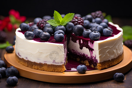 甜蜜诱人的蓝莓芝士蛋糕背景图片