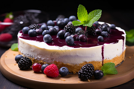 新鲜烘焙的蓝莓芝士蛋糕图片