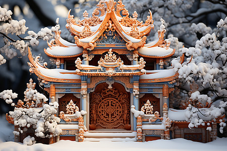 冬日雪中建筑背景图片