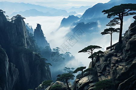 云雾缭绕的黄山山景图片