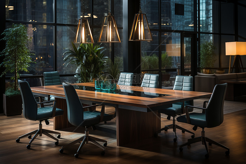 简洁现代木饰的会议室图片