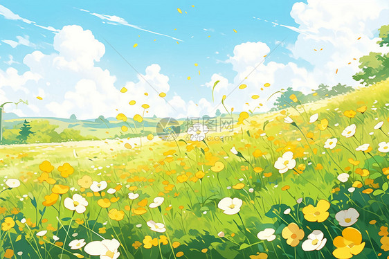 夏季美丽的蒲公英草地插图图片
