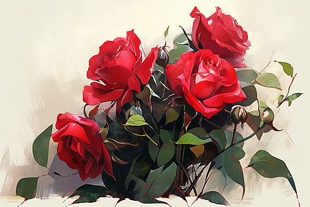 手绘艺术的红色玫瑰花束图片